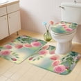 thumbnail image 4 of Pink Rose Bathroom Rugs Set Spring Flower Floral Leaf Botanical Plant Country Non Slip Absorbent Soft Bath Mats 3 Piece Set with Bathroom Rug, U-Shaped Floor Mat, Toilet Seat Cover Small Size, 4 of 9