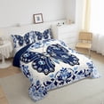thumbnail image 3 of Manfei Vintage Butterfly Bedding Sets Full with Comforter, Blue Diamond Damask Duvet Insert, Baroque Flower Floral Comforter Sets Full Size, Super Cozy Room Decor, 3pcs Reversible, 3 of 8