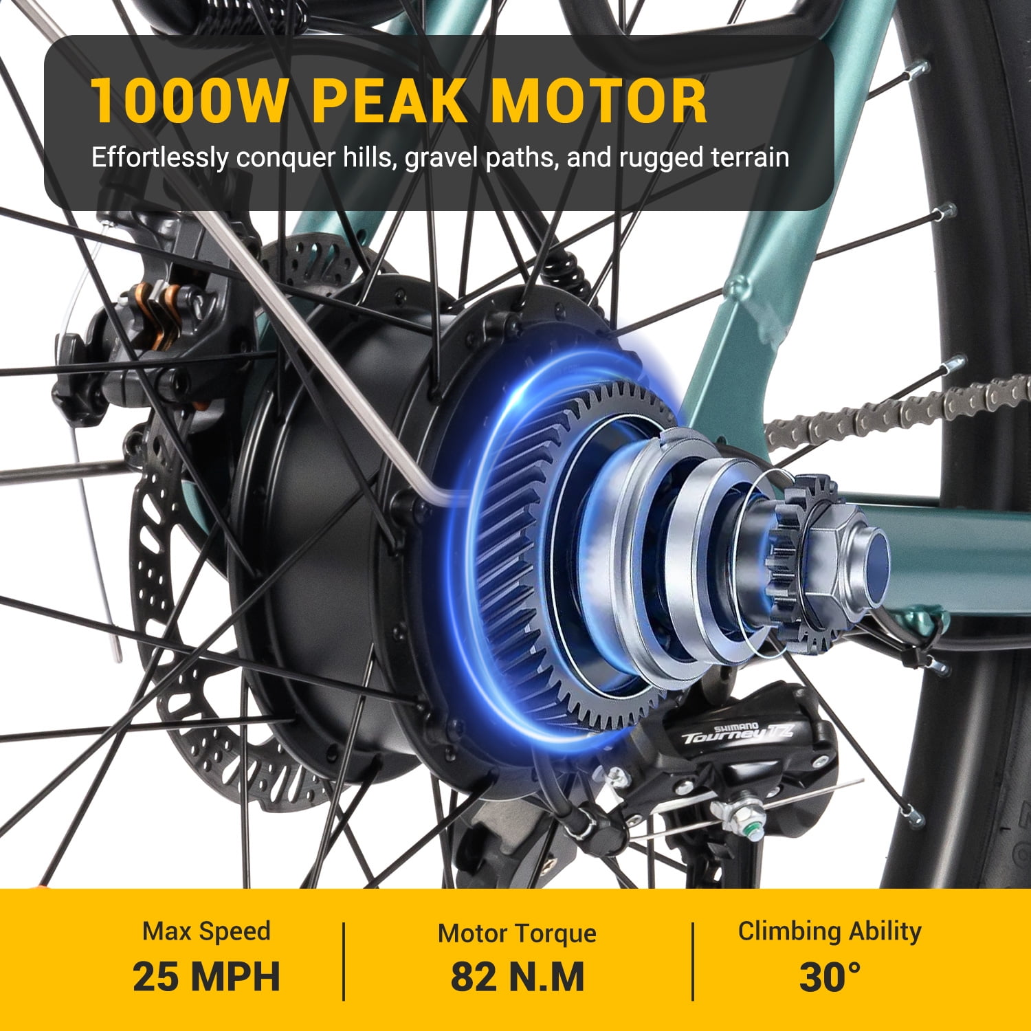 MAXFOOT MF25 Electric Bikes for Adults, 1000W Peak Motor, Up to 70 Miles, 48V 10.4Ah Built-in Battery, 25 MPH Electric Cruiser Bicycle, 26" 7-Speed Ebikes with Suspension