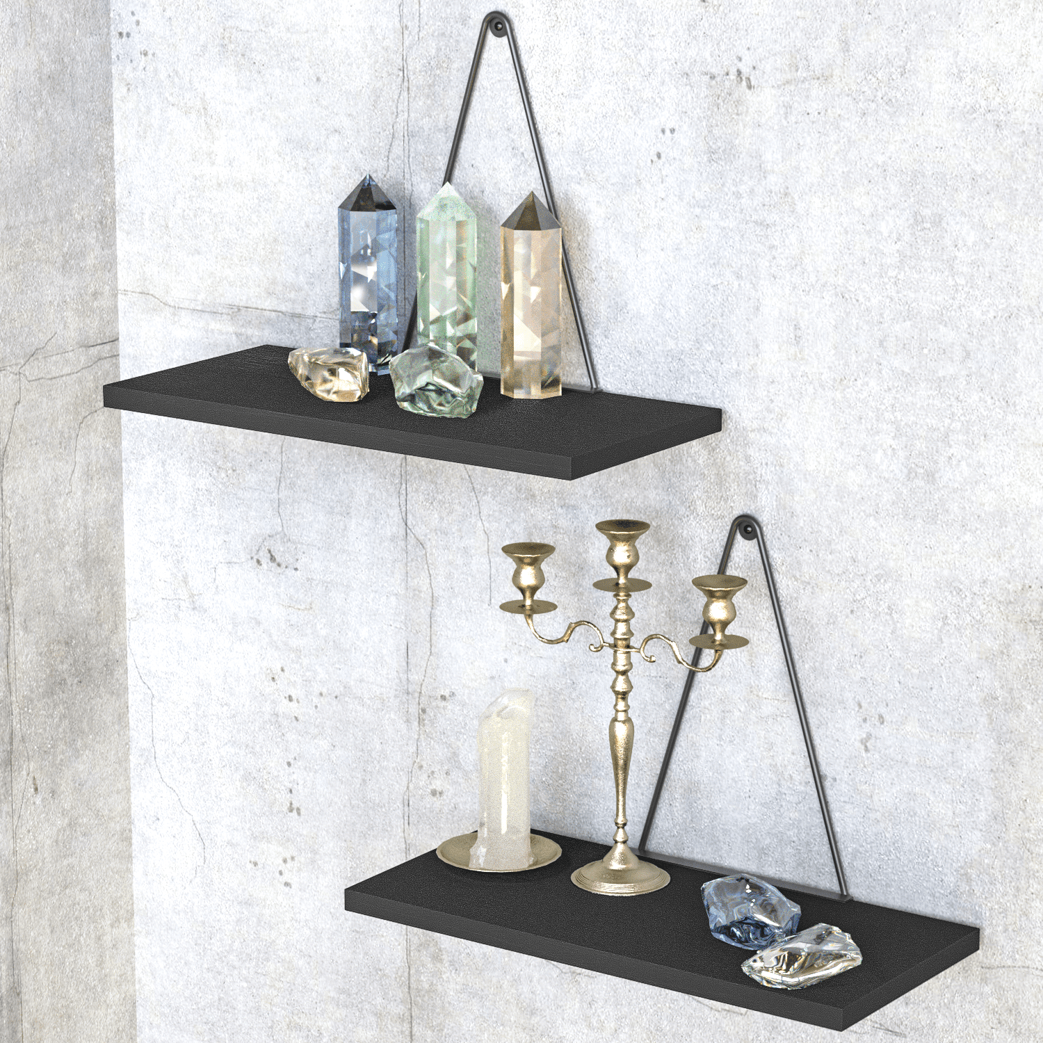 J JACKCUBE DESIGN - Black Floating Shelf, Wall Shelves with Triangle Bracket, Corner Shelf Wall Mount, Mordern Home Décor for Living Room, Bedroom, Kitchen and More, Set of 2 - MK602A