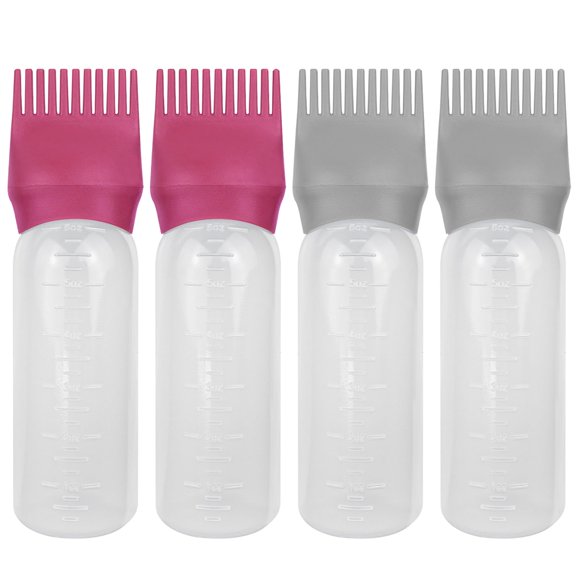 ZGQHZR 4 piezas botella aplicadora de peine de raíz aplicador de aceite para el cabello botella aplicadora de aceite para tinte para el cabello champús peluquerías.6 oz (gris+rojo)