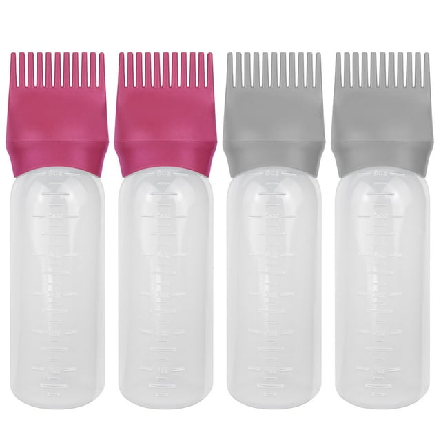 ZGQHZR 4 piezas botella aplicadora de peine de raíz aplicador de aceite para el cabello botella aplicadora de aceite para tinte para el cabello champús peluquerías.6 oz (gris+rojo)