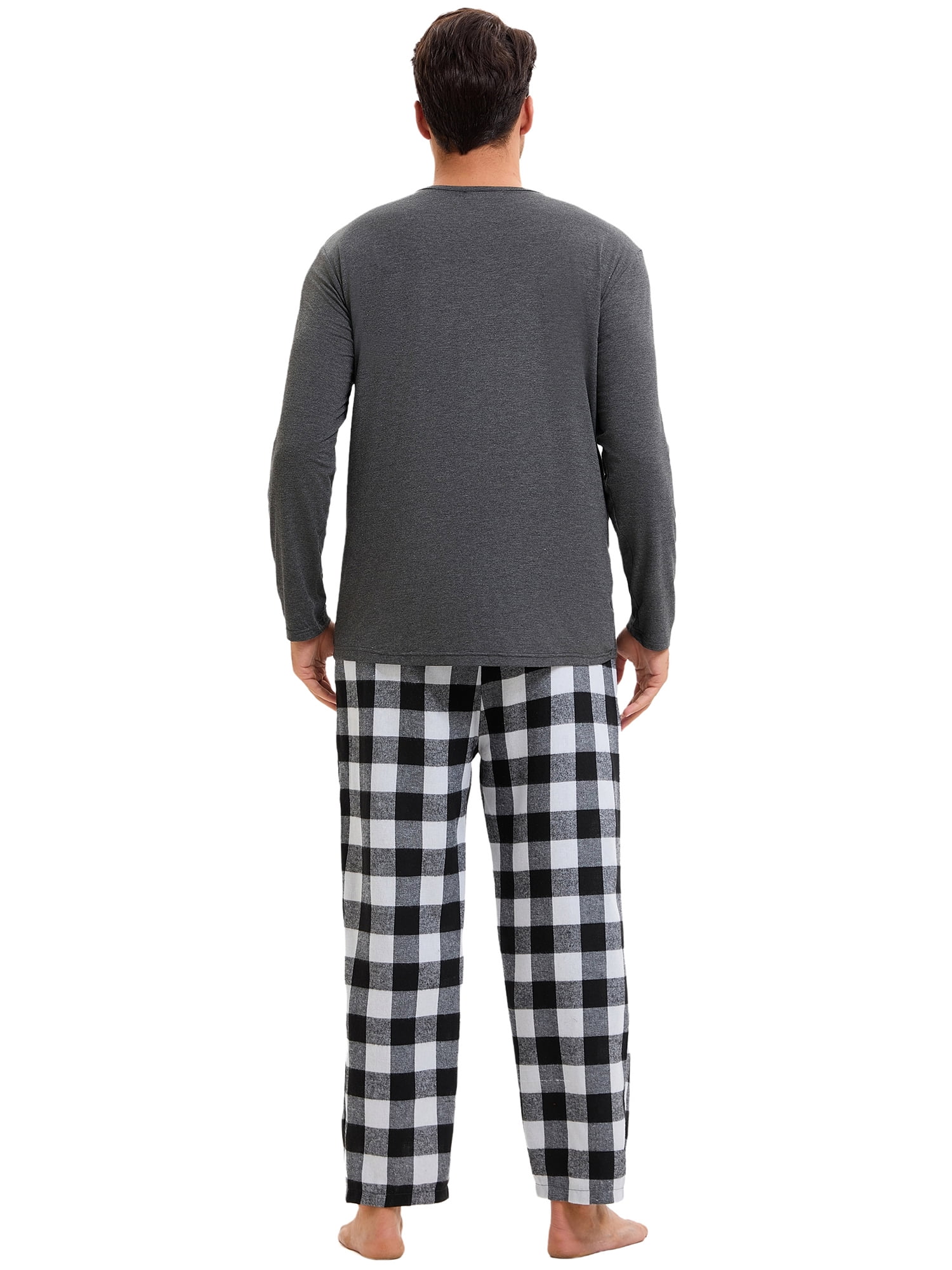 DARING DIVA Men's 2-Piece Long Sleeve Solid Nightwear Plaid Pants Set XL Black White