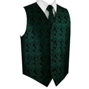 Best Tuxedo Men's Formal, Prom, Wedding, Homecoming, Tuxedo Vest, Tie & Hankie Set in Hunter Green Paisley - XS