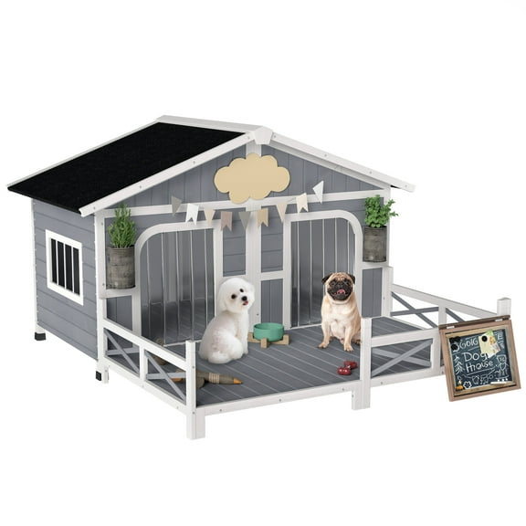 Large Indoor Outdoor Dog House,Wood Insulated Dog House,Weatherproof Outside Shelter with Elevated Floor,Easy to Assemble(59""L x 63.5""W x 39.25""H)
