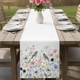 thumbnail image 4 of Spring Flowers Table Runner 108 Inches, Colored Birds Country Floral Leaves Botanical Bed Runner Dresser Scarves Tabletop for Indoor Outdoor Parties/Ceremony/Banquet, 13"x 108", 4 of 8
