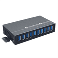 thumbnail image 1 of Concentrador Sincronización Datos Alta Velocidad USB 3.0 de 10 Puertos Metal, Cargador Rápido, Divisor con Adaptador Corriente de 12V 5A para Teléfono, Tableta, Enchufe de EE. UU., 1 of 5