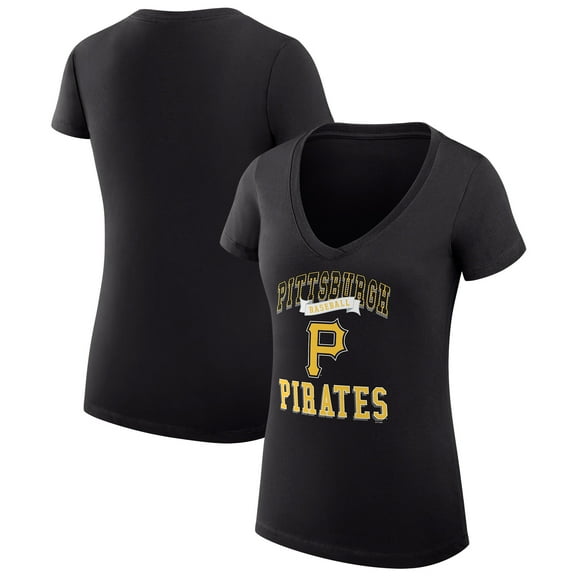 Women's G-III 4Her by Carl Banks Black Pittsburgh Pirates Super-Slim Fit Lightweight Team Logo Graphic V-Neck T-Shirt