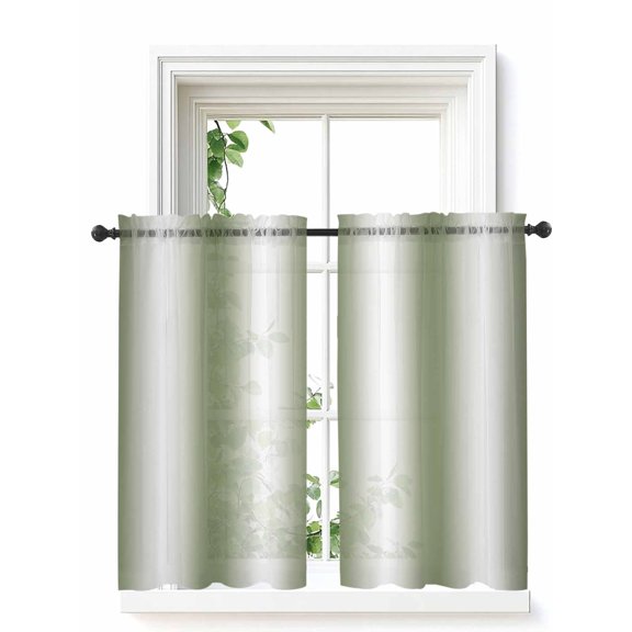 Green White Ombre Curtains 54 Inch Length,Sheer Curtains for Bedroom Living Room Window Country Pastoral Gradient Minimalist Rod Pocket Drapes Kitchen Curtains Small Half Window 42"x54" 2 Panels