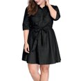 thumbnail image 3 of Vestido Camisero De MezclilCon Cinturón Mangas 1/2 De TalGrande PaMujer Negro 3XL, 3 of 6