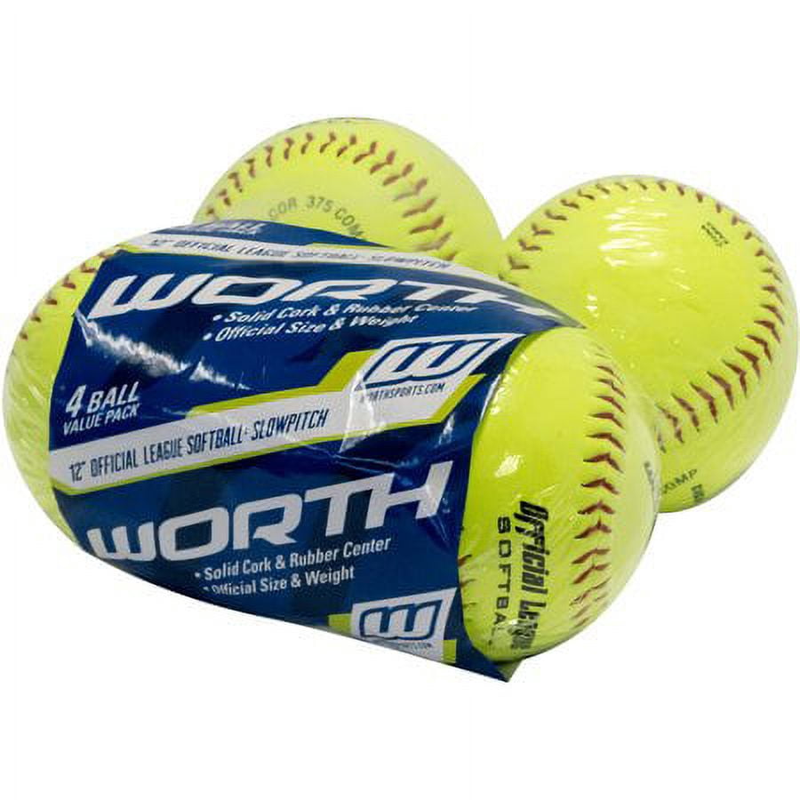 (2 pack) (4 Pack) Worth 12" Yellow Practice Slowpitch Softballs