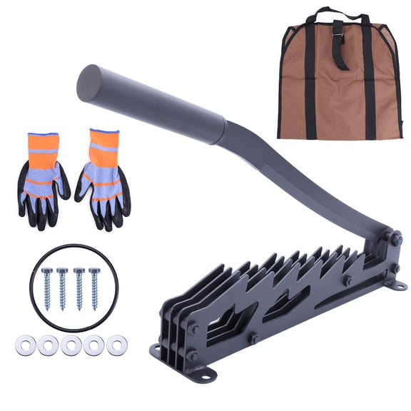 Wall Mounted Kindling Splitter Set with Kindling Bag and Gloves, Manual Wood Log Splitter with Safety Ring, Wood Splitting Tools for Indoor Fireplace Heating and Outdoor Campfire