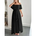 thumbnail image 5 of Off-Shoulder Maxi Dress with Textured Detailing (S, Blue), 5 of 6