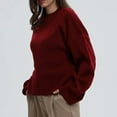 thumbnail image 4 of Fznquz Work Blouses for Women Crewneck Knit Red Plain Shirt Long Sleeve Fall Casual Womens T Shirts, 4 of 8