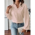 thumbnail image 2 of Women Business Casual Ruffle Long Sleeve Tops V Neck Shirts Work Solid Clothes  S, 2 of 6