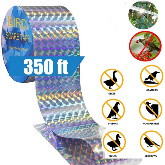 Maxcozy 350 Ft Garden Bird Scare Dual-sided Tape Pigeons Woodpeckers Geese Herons Deterrent Ribbon Lawn Reflective Repellent Practical