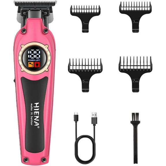 Professional Cordless Hair Trimmer for Men, T-Blade Zero Gapped Hair Clipper, Mens Beard Trimmer, Edgers, Fade Barber Clipper, Pink
