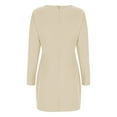 thumbnail image 5 of YHAJDS Women's Fall Winter Casual dress,Women's Dresses Long Sleeve Dress Solid Color Neck Slim Fitted Mini Party Club Mid Calf Length Elastic Waist Comfortable Dresses, 5 of 5