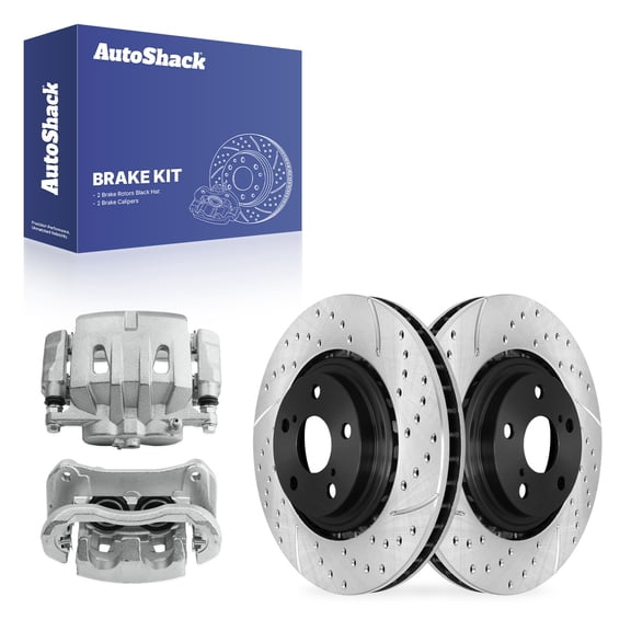 AutoShack Front Vented Drilled & Slotted E-Coated Brake Rotors   Calipers 4-PC Brake Kit Replacement for 2010-2019 Toyota Highlander 2011-2020 Toyota Sienna ShadowGuard 12.91" (328 mm)