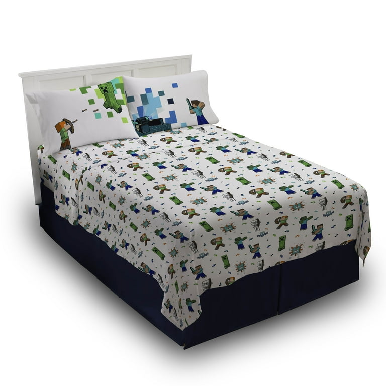 Minecraft Against Mobs Kids Piece White Bed Sheet Set, Full