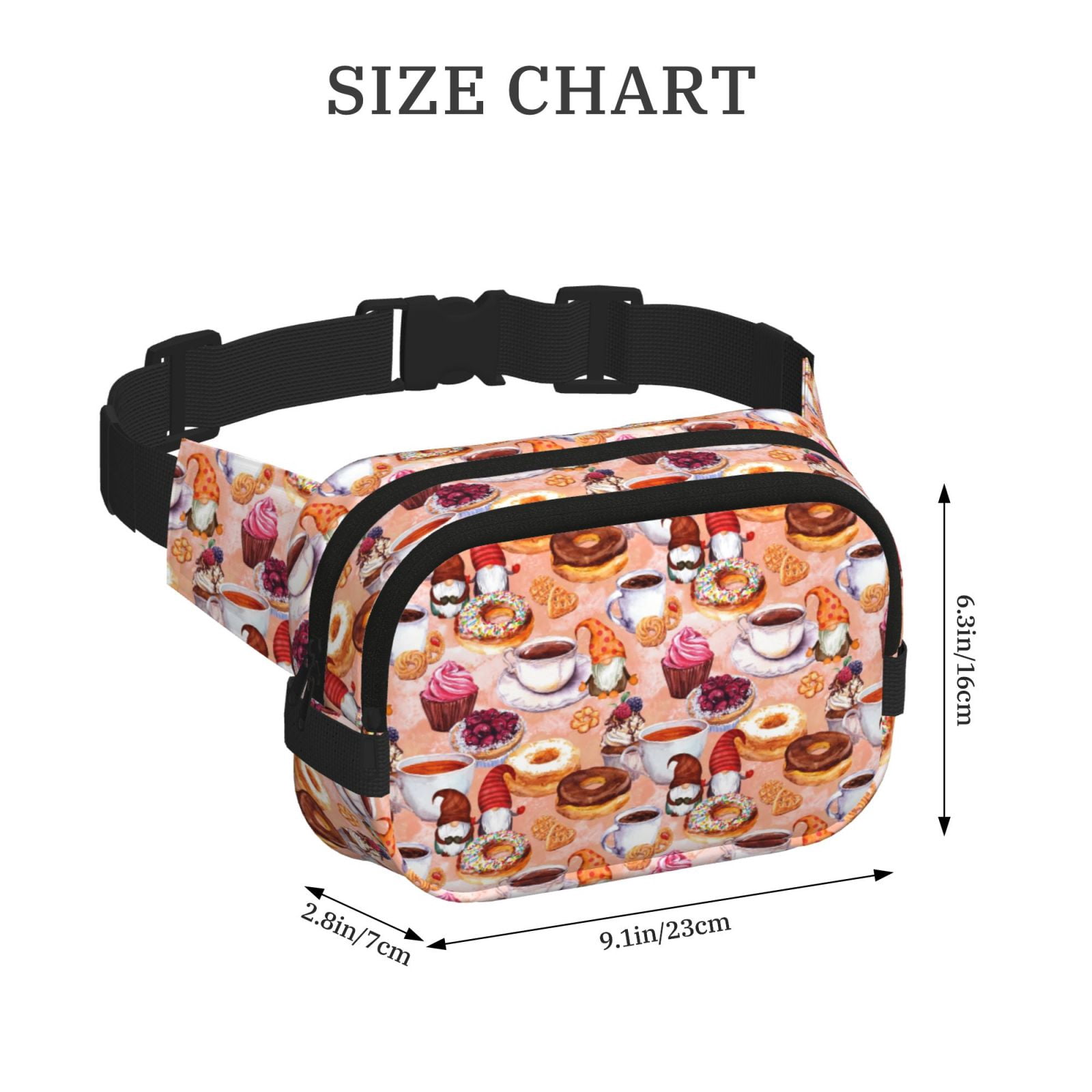 Picia Gnomes With Coffee Print Square Double-Layer Waist Bag Mini Adjustable Waist Belt Bag Exercise Running Travel Hiking
