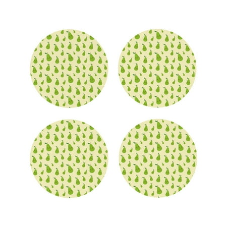 

KLL Drink Coasters Set Round Shape of 4 PU Leather Absorbent Coasters Set Decorative Coffee Cup Coasters Housewarming Gift for Home Decor-Green Pears1