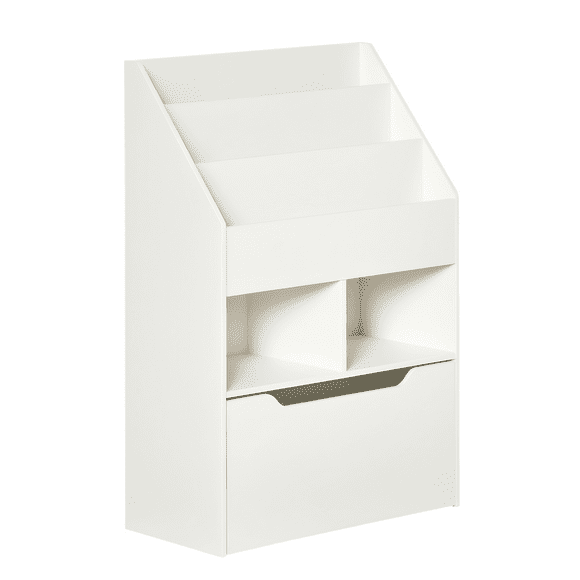 HOMCOM Kids Bookcase Multi-Shelf Rack Organizer with Storage Drawer for Books for Reading Nook, Classroom, Bedroom, Playroom, White