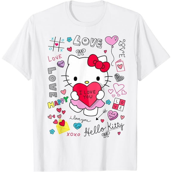 Hello Kitty Love Notes Valentine DTG Print Unisex T-Shirt