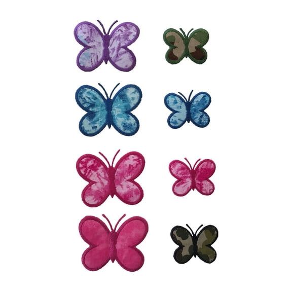 Lily Camouflage Crack Print Fabric Iron on Butterfly in Blue Pink Purple Green