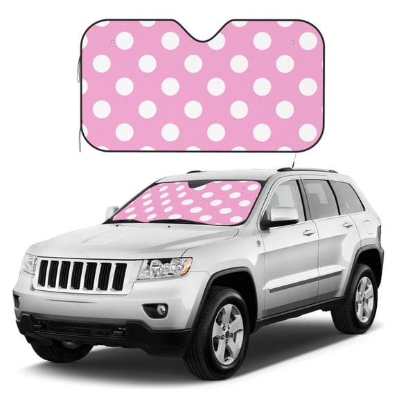Kdxio Pink And White Polka Dot Print Windshield Sun Shade, Foldable Sun Blocker for Car,Truck,SUV Automotive Interior Sun Protection,Reflective Shade for Front Windshield(Small)