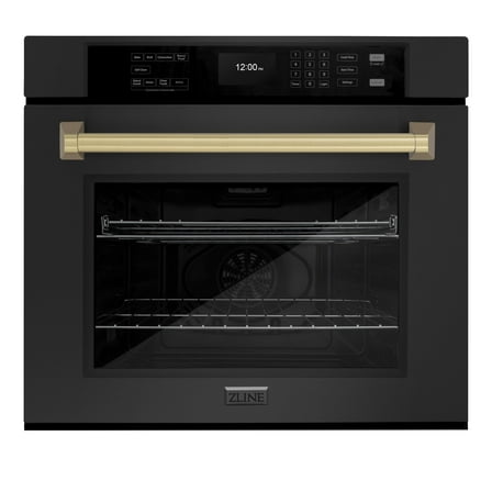 ZLINE 30 in. Autograph Edition Professional Convection Single Wall Oven with Air Fry and Self Clean in Black Stainless Steel with Champagne Bronze Handle (WASBZ-30-CB)