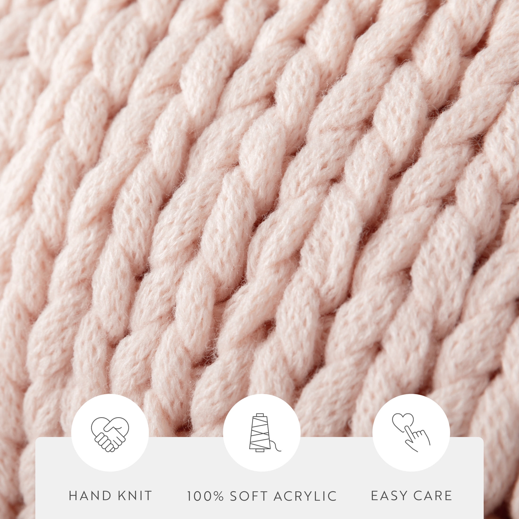 Blush Chunky Knit Throw Blanket, One Size, by Noble Linens