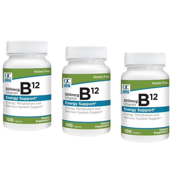 Quality Choice Vitamin B12 500 mcg Tablets Energy Support Gluten Free 100 Count (Pack of 3)