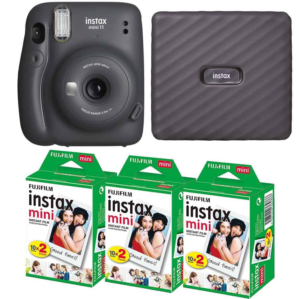 FUJIFILM INSTAX Mini 11 Instant Film Camera (Charcoal Gray) + Mini Film Printer Kit (3 Pack