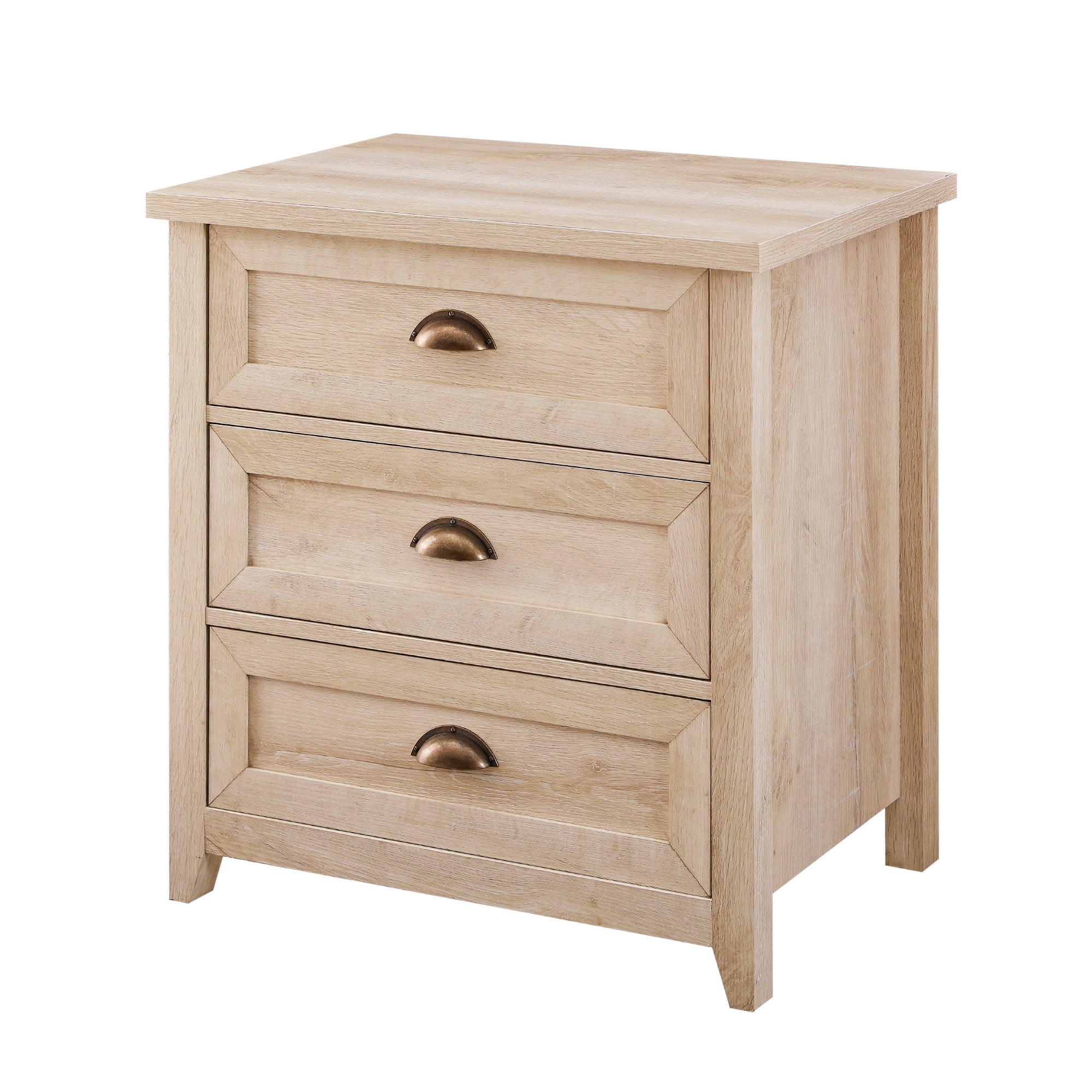 Walker Edison Farmhouse 3 Drawer Nightstand, White Oak