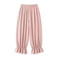 thumbnail image 4 of LUGOGNE Harem Pants Women Smocked Elastic Waist Baggy Lounge Pants Pleated Ruffle Hem Lightweight Flowy Casual Trousers with Pockets Pink,XL, 4 of 6