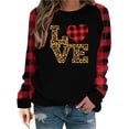 thumbnail image 1 of Women's Valentine's Day Tops Raglan Pullover Sweater Plaid Patchwork Love Crewneck Long Sleeves Ugly Sweatshirt Tops, 1 of 5
