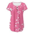 thumbnail image 4 of vigerkar Womens Henley Tunic Tops Bohemian Floral Print Button Up T-Shirts V-Neck Casual Blouses Pink, XL, 4 of 4