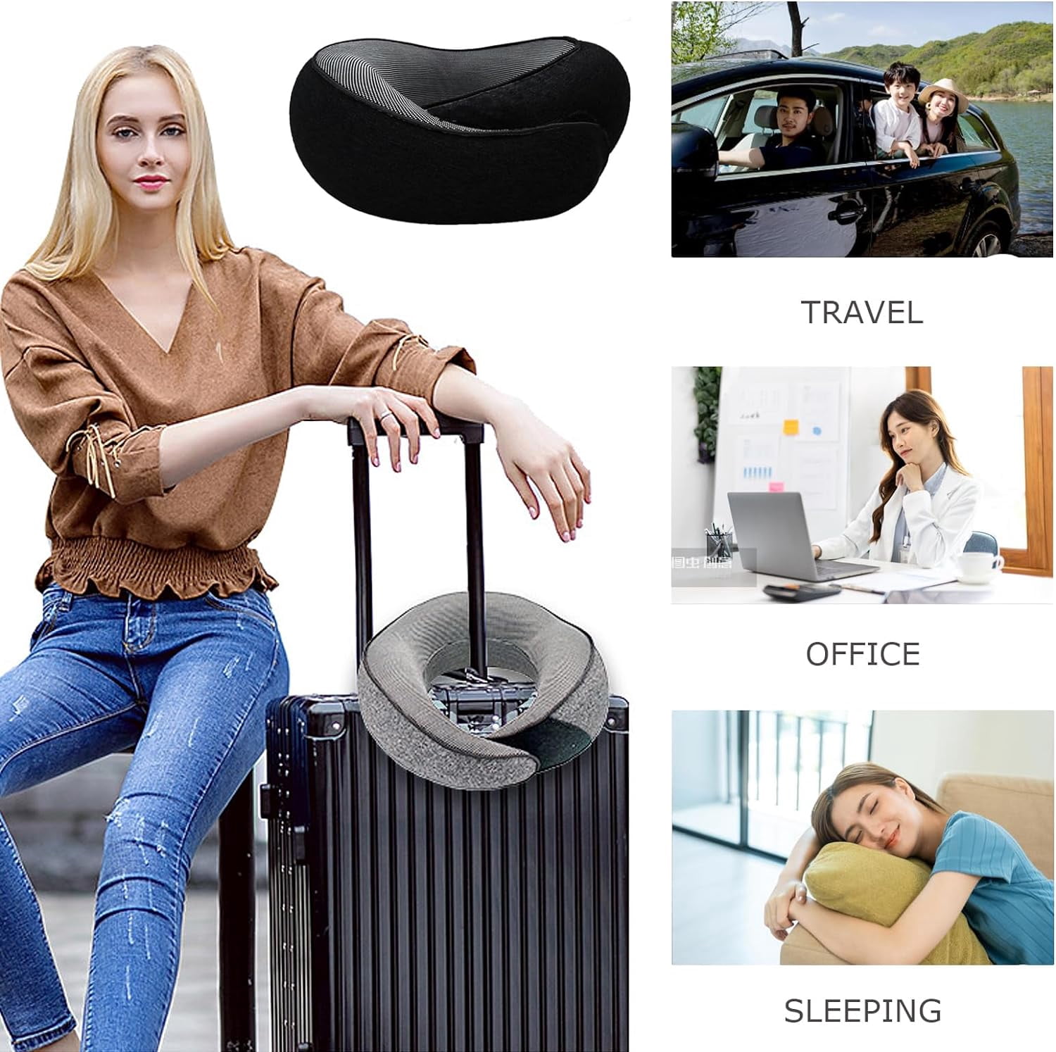 Neck Pillow, Wander Plus Travel Neck Pillow, Aircraft Memory Foam Travel Neck Pillow (Black)