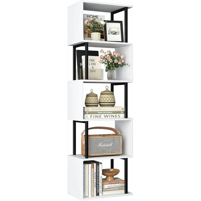 Bookshelf Geometric Bookcase S Shaped Book Shelves Unit for Living Room Tier Tall Decorative Display Shelf for Bedroom Study Room Rustic
