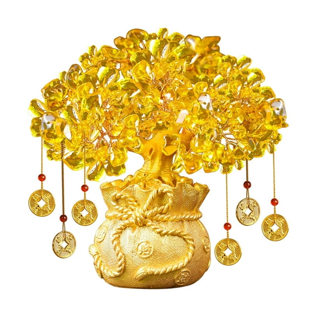Árbol del dinero de citrino, decoración, centro de mesa coleccionable de la suerte, obra de arte, bonsái 19 cm x 10 cm x 22 cm