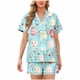 thumbnail image 1 of Blusa de Manga Corta Casual Turndown Botón Impresión Pantalones Cortos Conjunto para Mujeres Conjunto Corto de Verano, 1 of 6