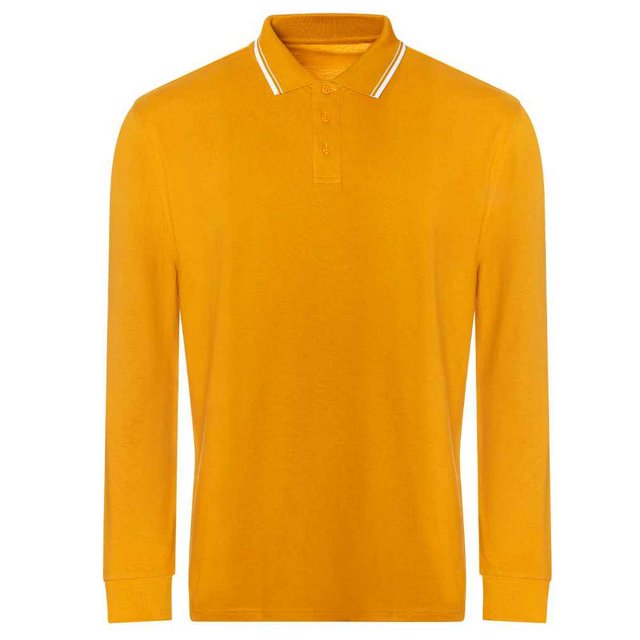 Awdis - Polo de Manga Larga para Hombre (Mostaza, Blanco)