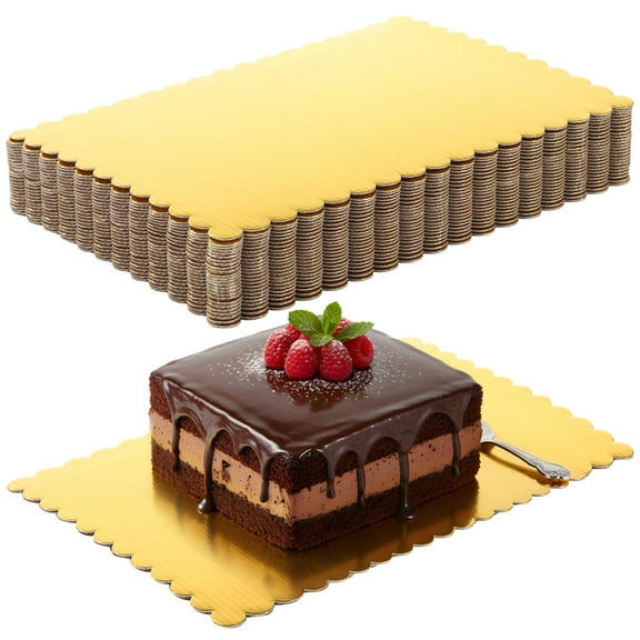 25 Pcs Rectangle Cake Boards, Gold Dessert Display Boards, Quarter Sheet Cake Bases, Sturdy Cardboard Serving Trays with Scalloped Edge for Bakery Cakes, Cupcakes, Pastries