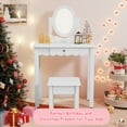 thumbnail image 5 of HLR Kids Vanity, 2 in 1 Princess Makeup Desk & Chair Set with  Detachable Mirror, Drawer, Wooden Pretend Play Dressing Table for Girls, White, 5 of 7