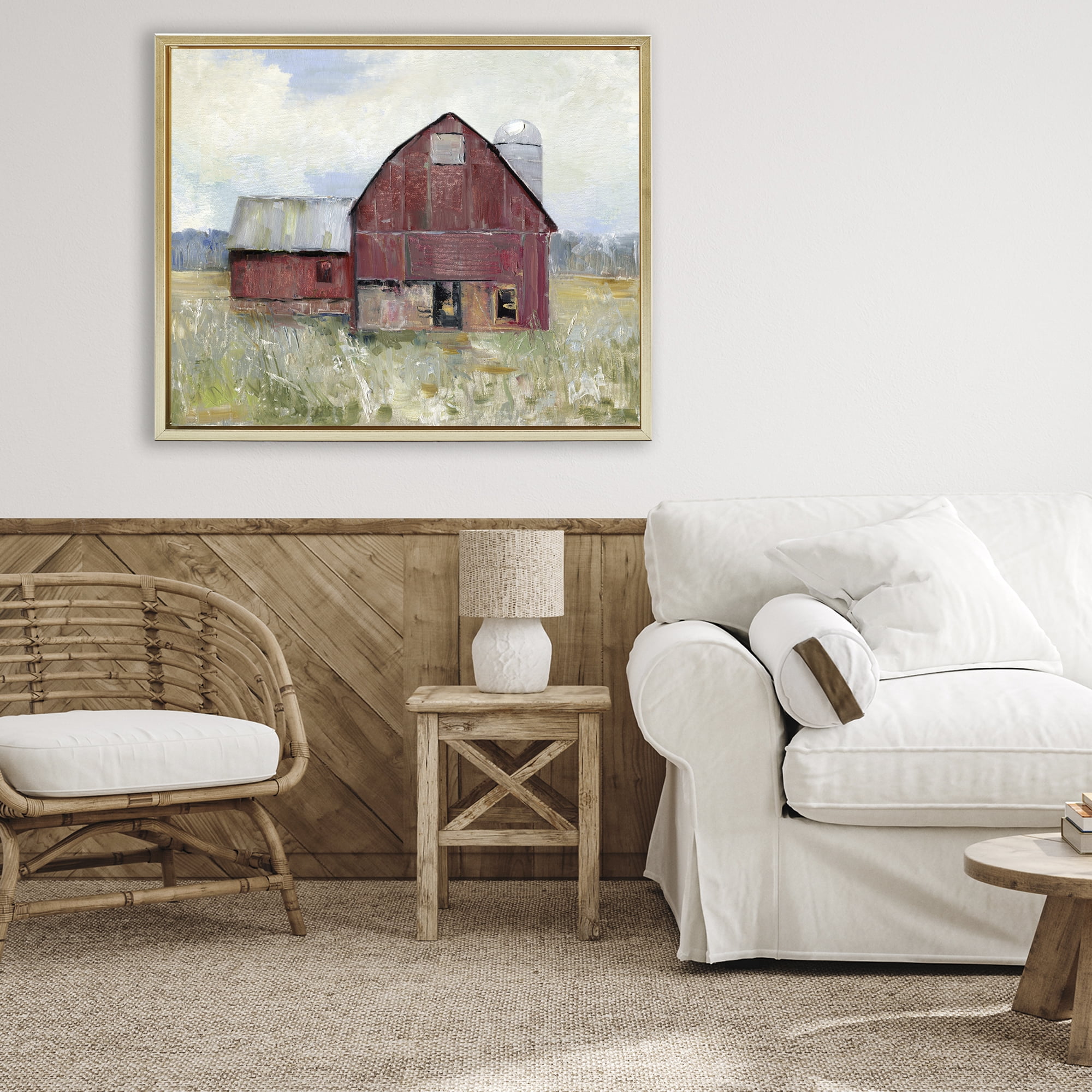 Stupell Industries Red Rugged Barn Gold Framed Floater Canvas Wall Art, design by Sally Swatland