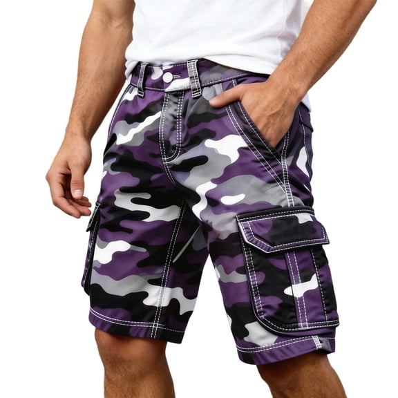 CONZONE Mens Cargo Shorts Buttons Summer Shorts For Men Camouflage Lightweight Loose Fit Outdoor Shorts With Pockets