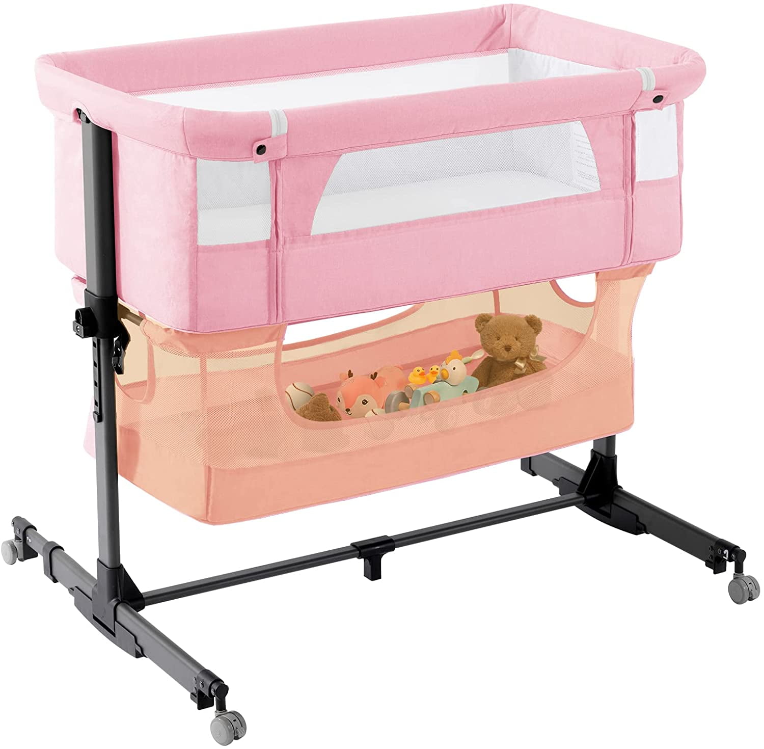 Nordmiex Baby Bassinet 3 in 1 Adjustable Bedside Sleeper Bed for Infant Baby with Breathable Net, Pink