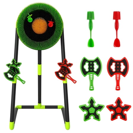 3 in 1 Throwing Game Toy Set - Dart & Axe Throwing Game with Bristle Target Dartboard - Lightweight Stand - Indoor & Outdoor Game for Kids Boy Girl
