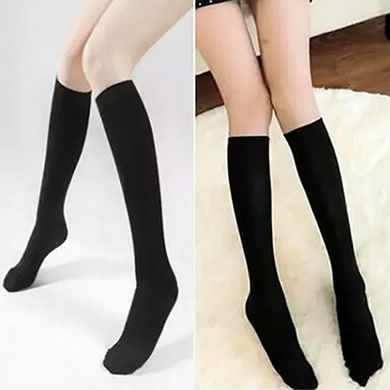 3-12 Pairs Women's Funky Cotton Long Knee High Solid Black Tube Socks Size  9-11